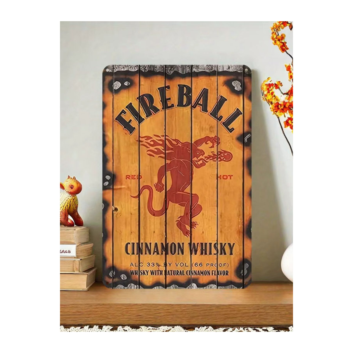 Vintage Fireball Cinnamon Whiskey Metallschild in Orange, rechteckige Wanddekoration für Bar und Zuhause, B/H: 30 x 20 cm - Bild 6