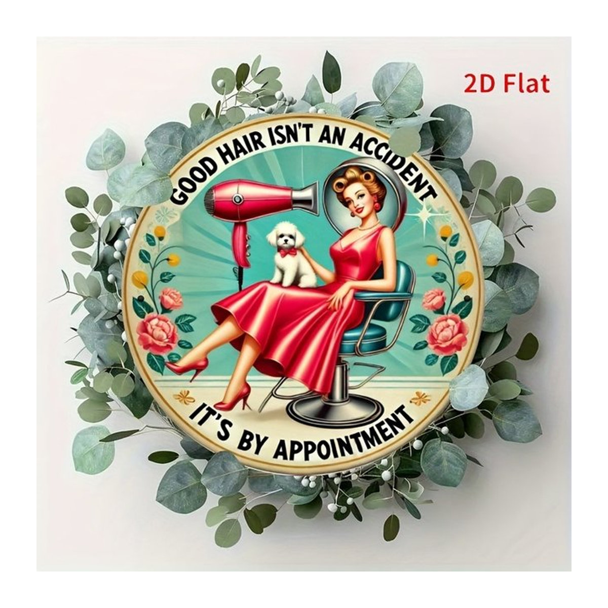 Vintage Friseurlogo Wanddekoration aus Metall von Potdemiel in Mehrfarbig mit floralem Design und runder Form - Bild 1