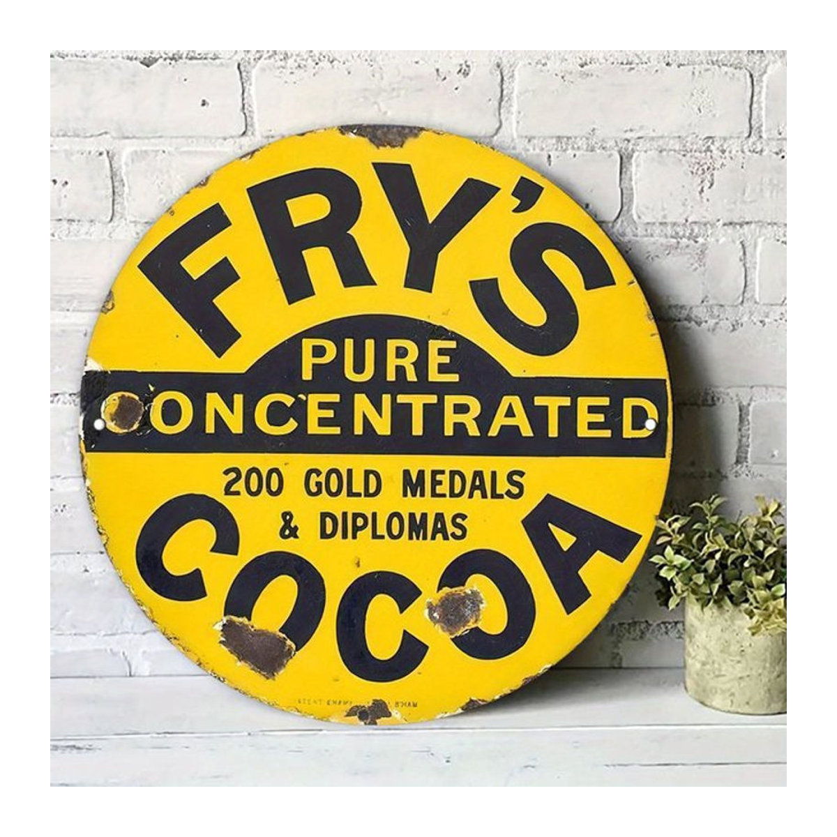 Vintage Fry'S Pure Concentrated Cocoa Metallschild Potdemiel runde Aluminium-Wanddekoration in Gelb, Durchmesser: 19,99 cm - Bild 1