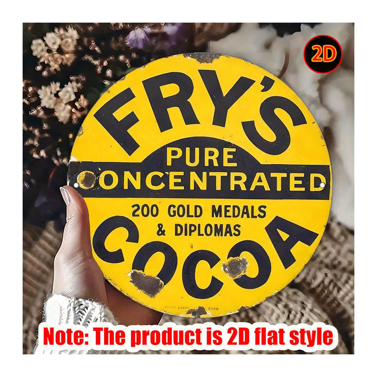 Vintage Fry'S Pure Concentrated Cocoa Metallschild Potdemiel runde Aluminium-Wanddekoration in Gelb, Durchmesser: 19,99 cm - Bild 2