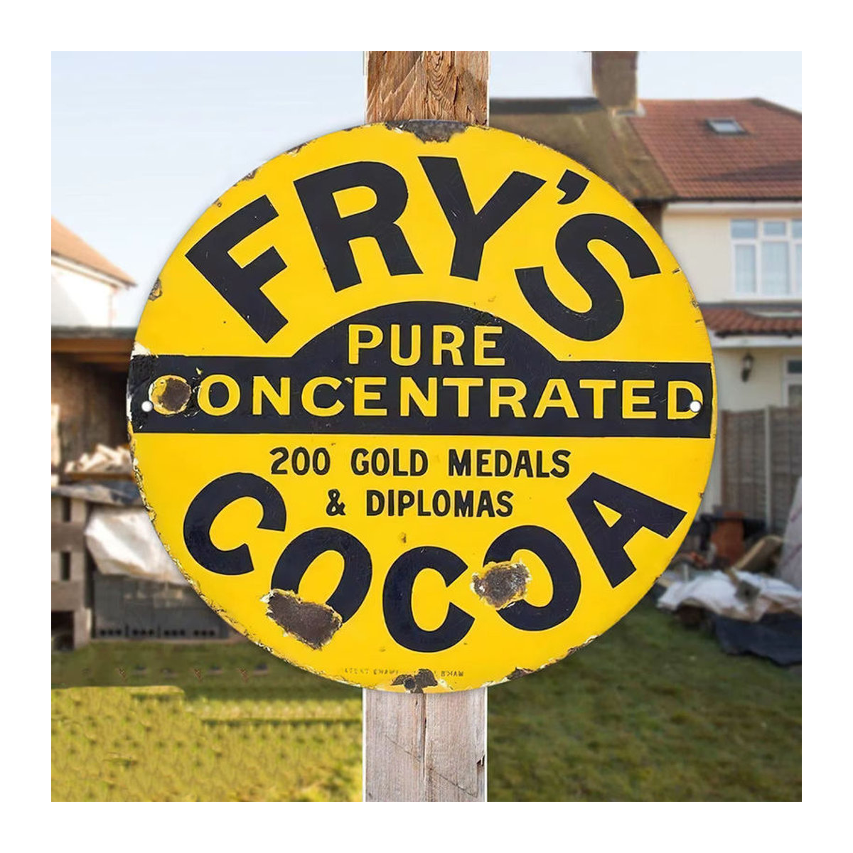 Vintage Fry'S Pure Concentrated Cocoa Metallschild Potdemiel runde Aluminium-Wanddekoration in Gelb, Durchmesser: 19,99 cm - Bild 6