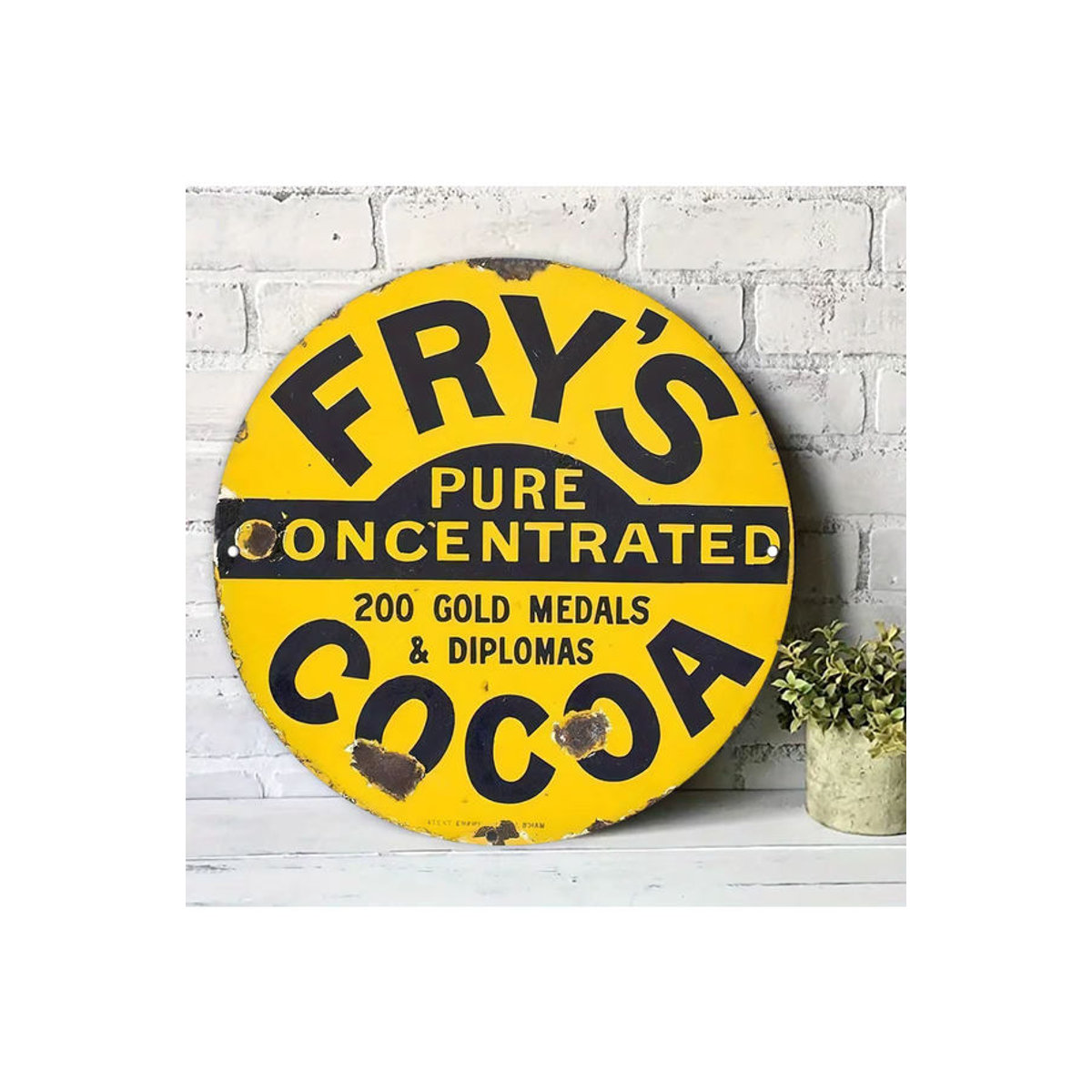 Vintage Fry'S Pure Concentrated Cocoa Metallschild Potdemiel runde Aluminium-Wanddekoration in Gelb, Durchmesser: 19,99 cm - Bild 7