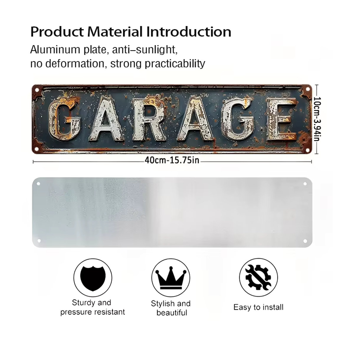 Vintage GARAGE Metallschild in Schwarz – Rustikale Aluminium-Wanddekoration im Retro-Look für Werkstatt und Männerhöhle, B: 40 cm, H: 10 cm, T: 1 cm - Bild 3