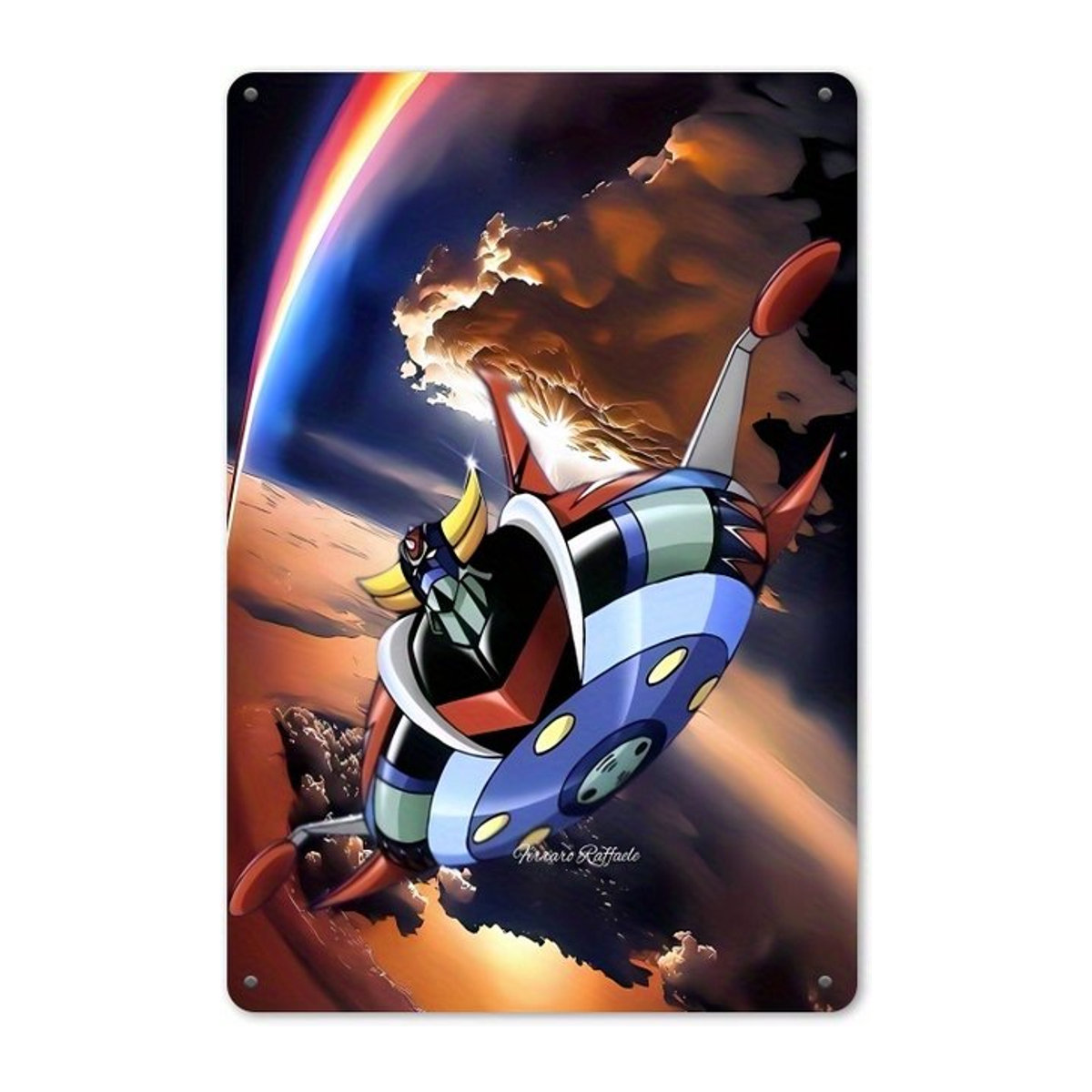 Vintage Goldrake Metall-Wandkunst Retro Anime Space Adventure Deko in Gold, Silber und Mehrfarbig, Rechteckiges Metallschild für die Wandmontage - Bild 1