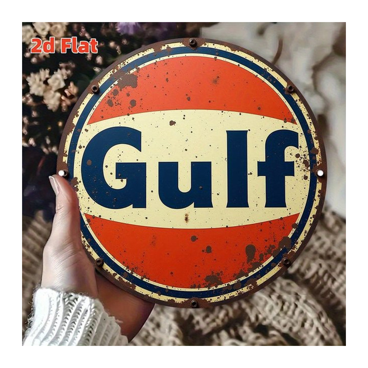 Vintage Gulf Car Logo Aluminiumschild rund, mehrfarbig, Wandkunstdekoration aus Metall für Garage, Bar oder Café - Bild 1