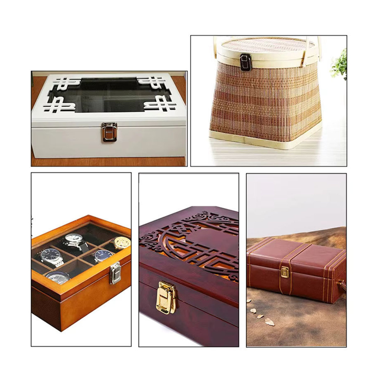 Vintage Holz-Geschenkbox für Wein mit goldenem Verschluss und Toggle-Latch-Schloss - Bild 2