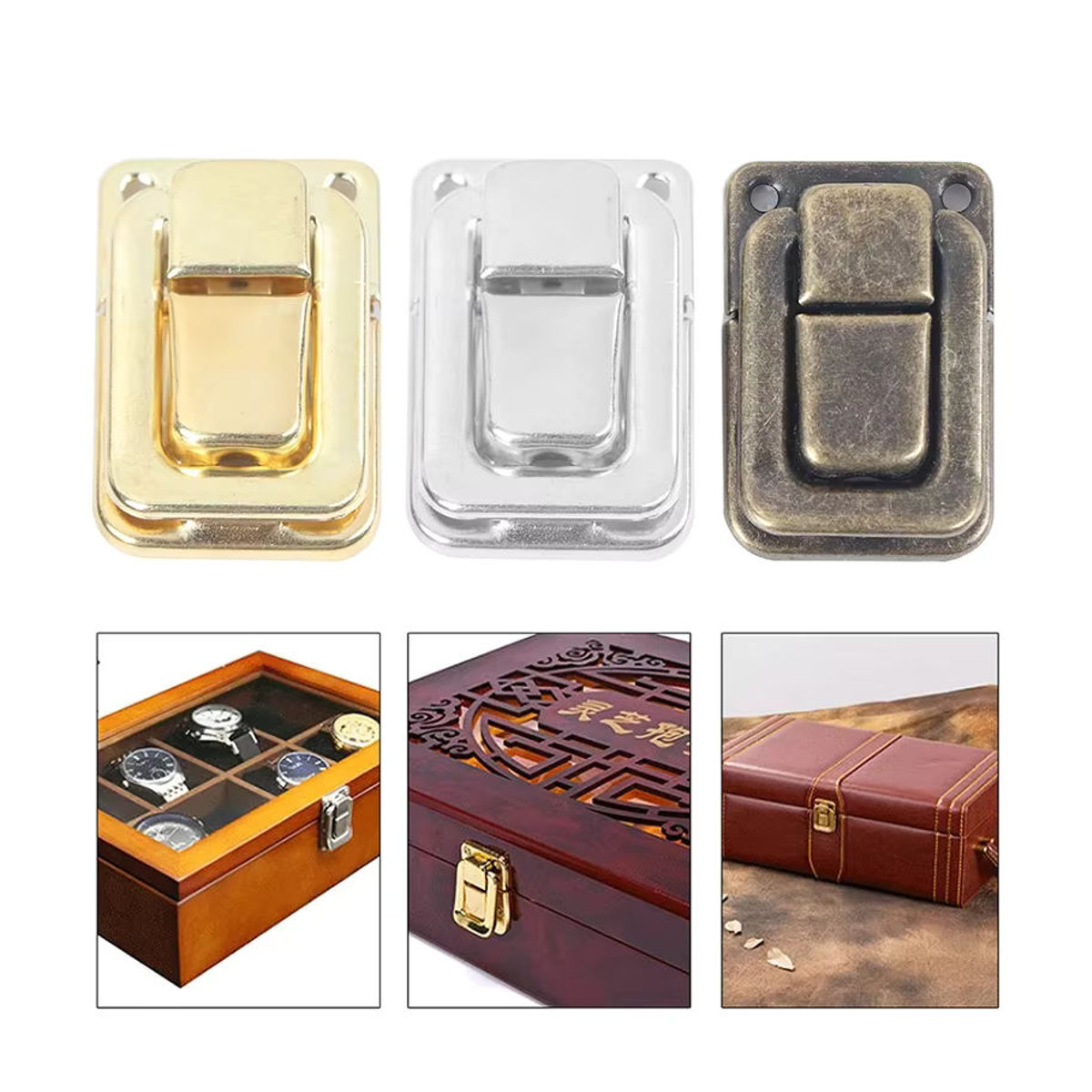 Vintage Holz-Geschenkbox für Wein mit goldenem Verschluss und Toggle-Latch-Schloss - Bild 6