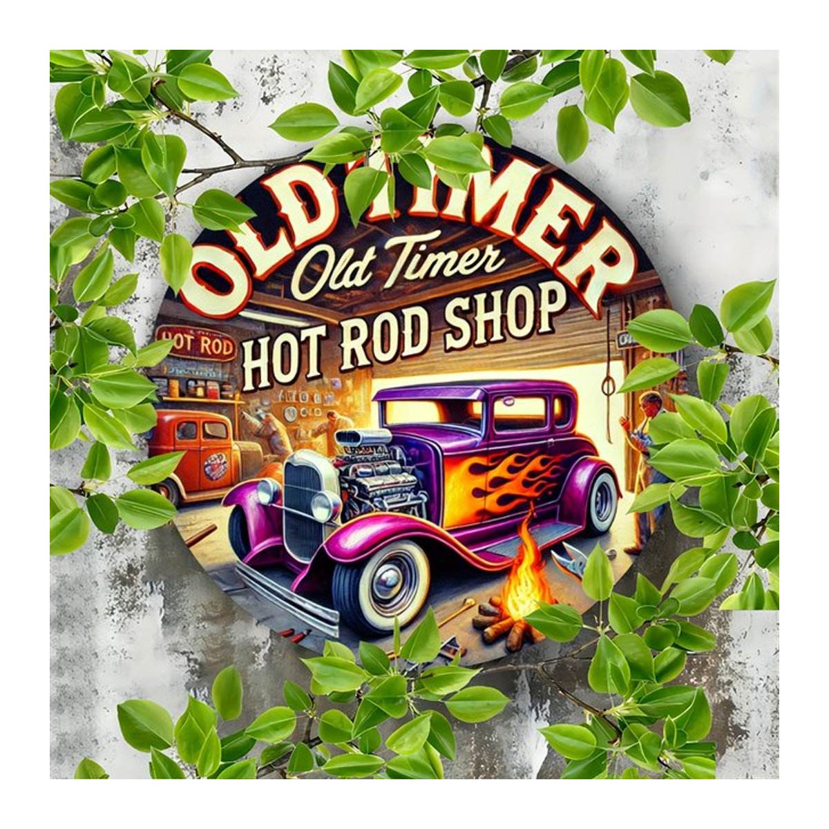Vintage Hot Rod Shop Metallschild aus Aluminium, mehrfarbig, B/B: 20,3 x 20,3 cm - Bild 1