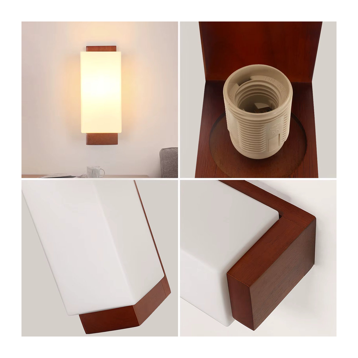 Vintage Innenwandleuchte aus Holz und Glas in Braun mit E27 Fassung für ein minimalistisches Retro-Design - Bild 3
