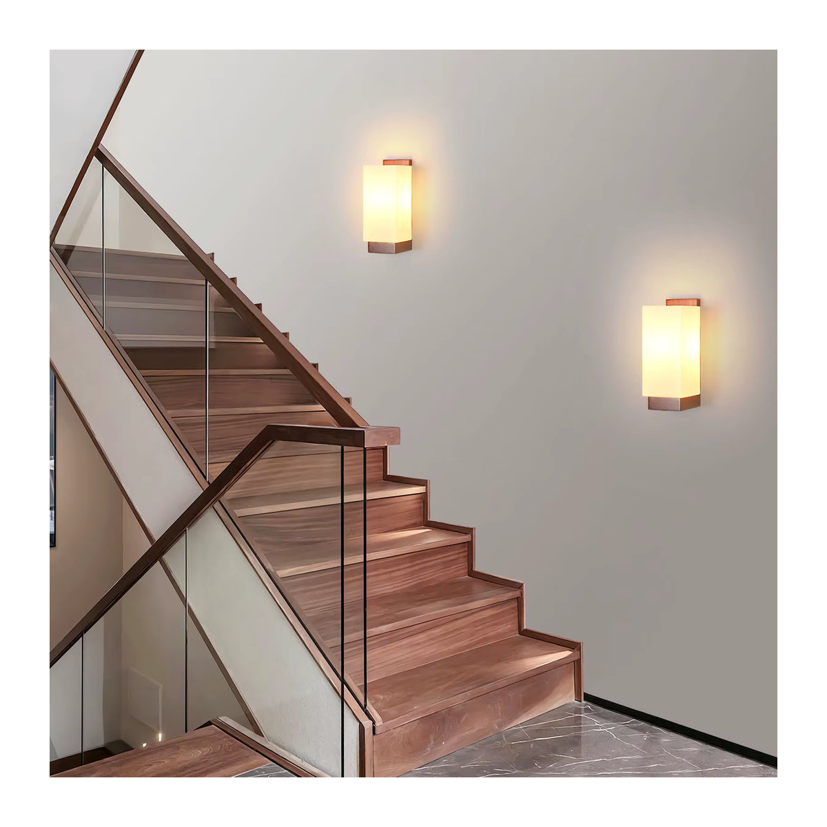 Vintage Innenwandleuchte aus Holz und Glas in Braun mit E27 Fassung für ein minimalistisches Retro-Design - Bild 4