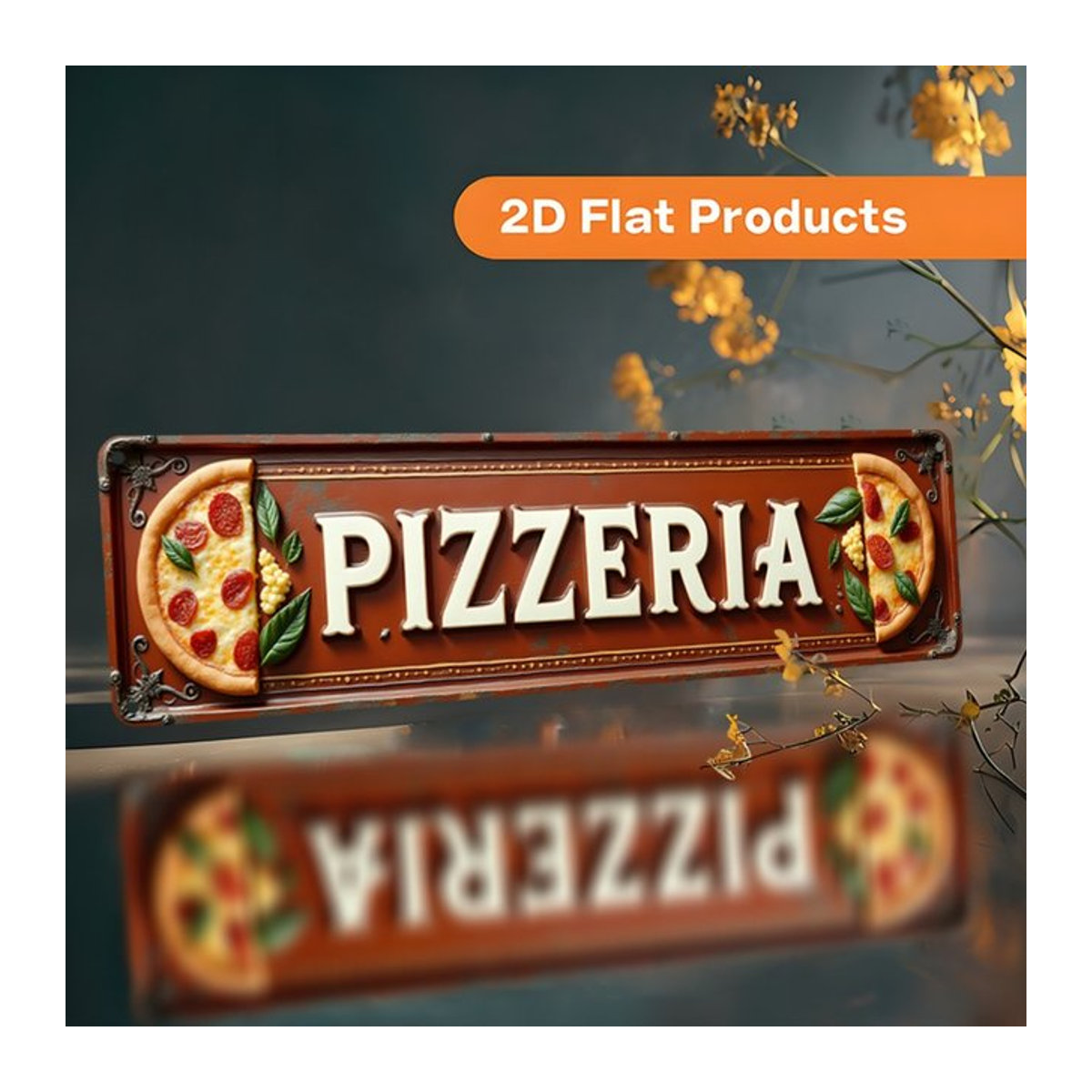 Vintage Italienische Pizzeria Metallschild von CIFBUY in Braun, Rustikale Pizza Wandkunst aus Aluminium, Breite: 40,64 cm, Höhe: 10,16 cm, Tiefe: 10,16 cm - Bild 1