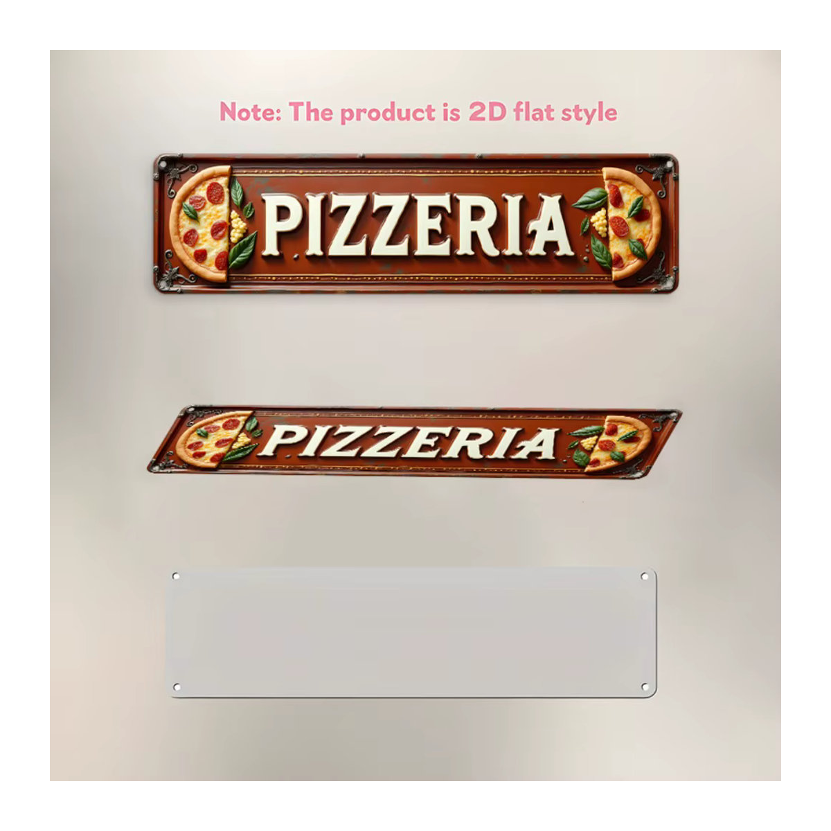 Vintage Italienische Pizzeria Metallschild von CIFBUY in Braun, Rustikale Pizza Wandkunst aus Aluminium, Breite: 40,64 cm, Höhe: 10,16 cm, Tiefe: 10,16 cm - Bild 3