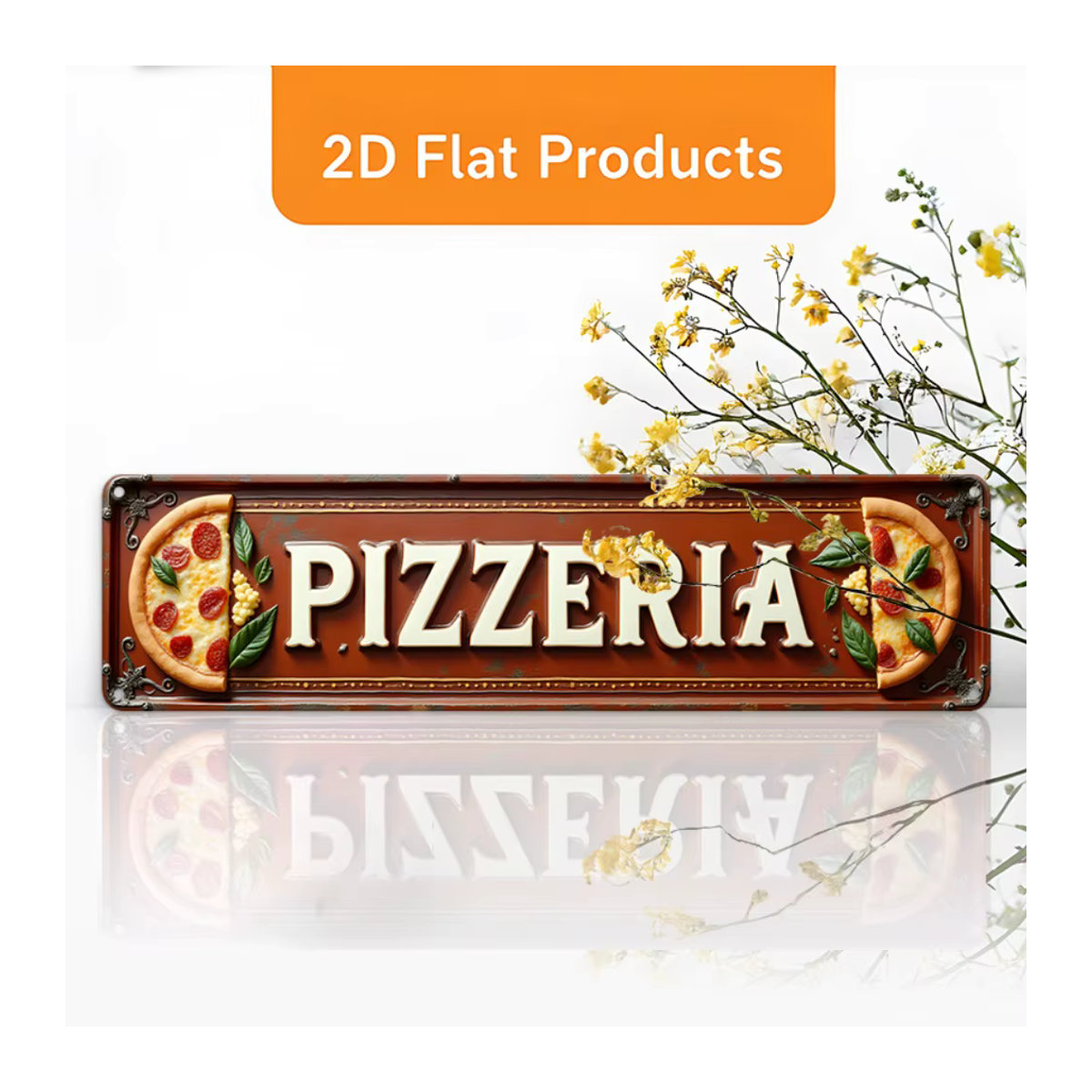 Vintage Italienische Pizzeria Metallschild von CIFBUY in Braun, Rustikale Pizza Wandkunst aus Aluminium, Breite: 40,64 cm, Höhe: 10,16 cm, Tiefe: 10,16 cm - Bild 4