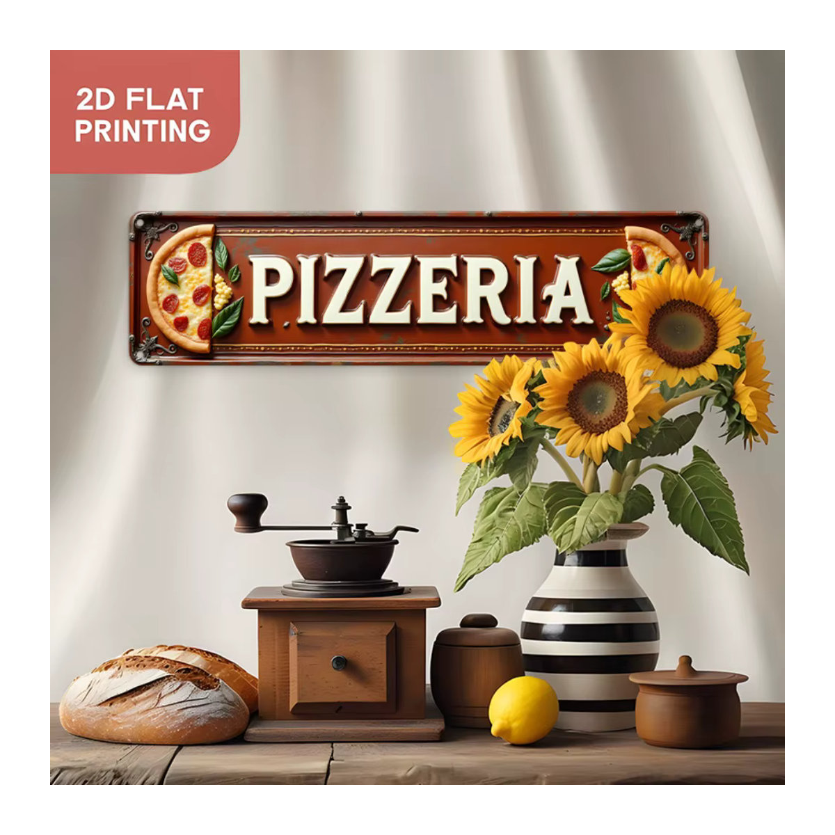 Vintage Italienische Pizzeria Metallschild von CIFBUY in Braun, Rustikale Pizza Wandkunst aus Aluminium, Breite: 40,64 cm, Höhe: 10,16 cm, Tiefe: 10,16 cm - Bild 5