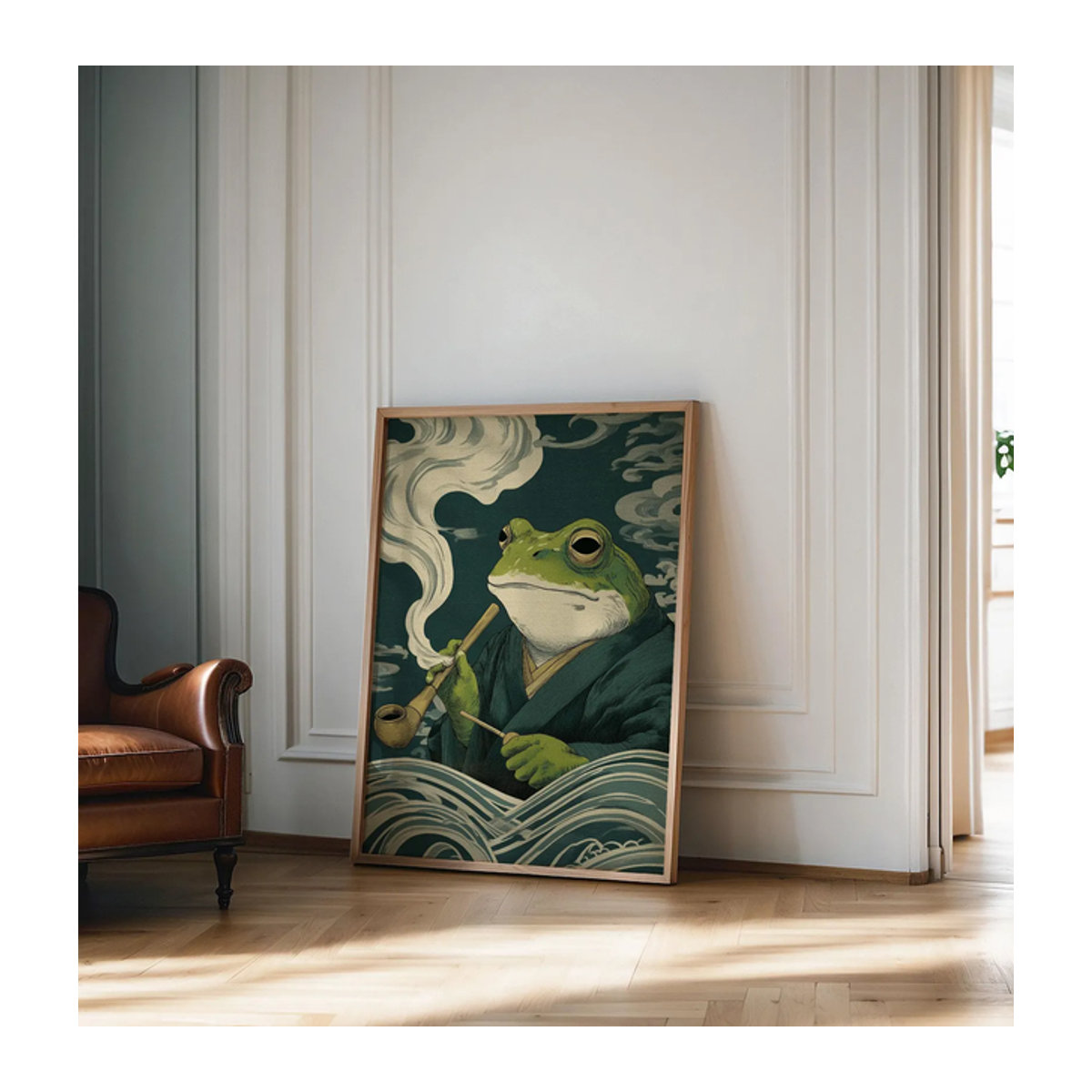 Vintage Japanisches Frosch-Poster mit rauchendem Frosch als skurriler Kunstdruck in Mehrfarbig auf Papier - Bild 1