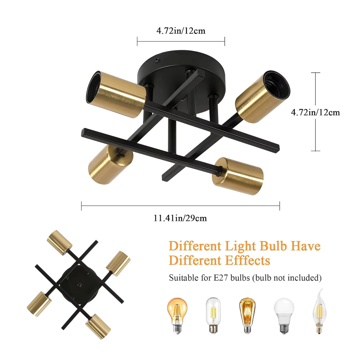 Vintage-Kronleuchter im Industrial-Design aus Metall in Schwarz mit 4 E27-Leuchten für dein Wohnzimmer, Schlafzimmer oder deine Küche - Bild 2