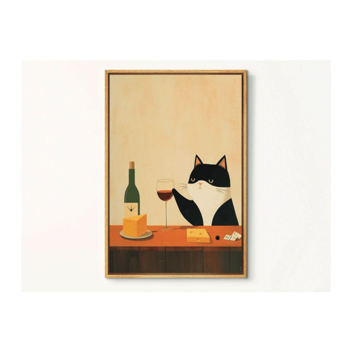 Vintage Kunstdruck Katze trinkt Wein als mehrfarbiges Retro Poster für Küche und Bar von SHENCHEN - Bild 1