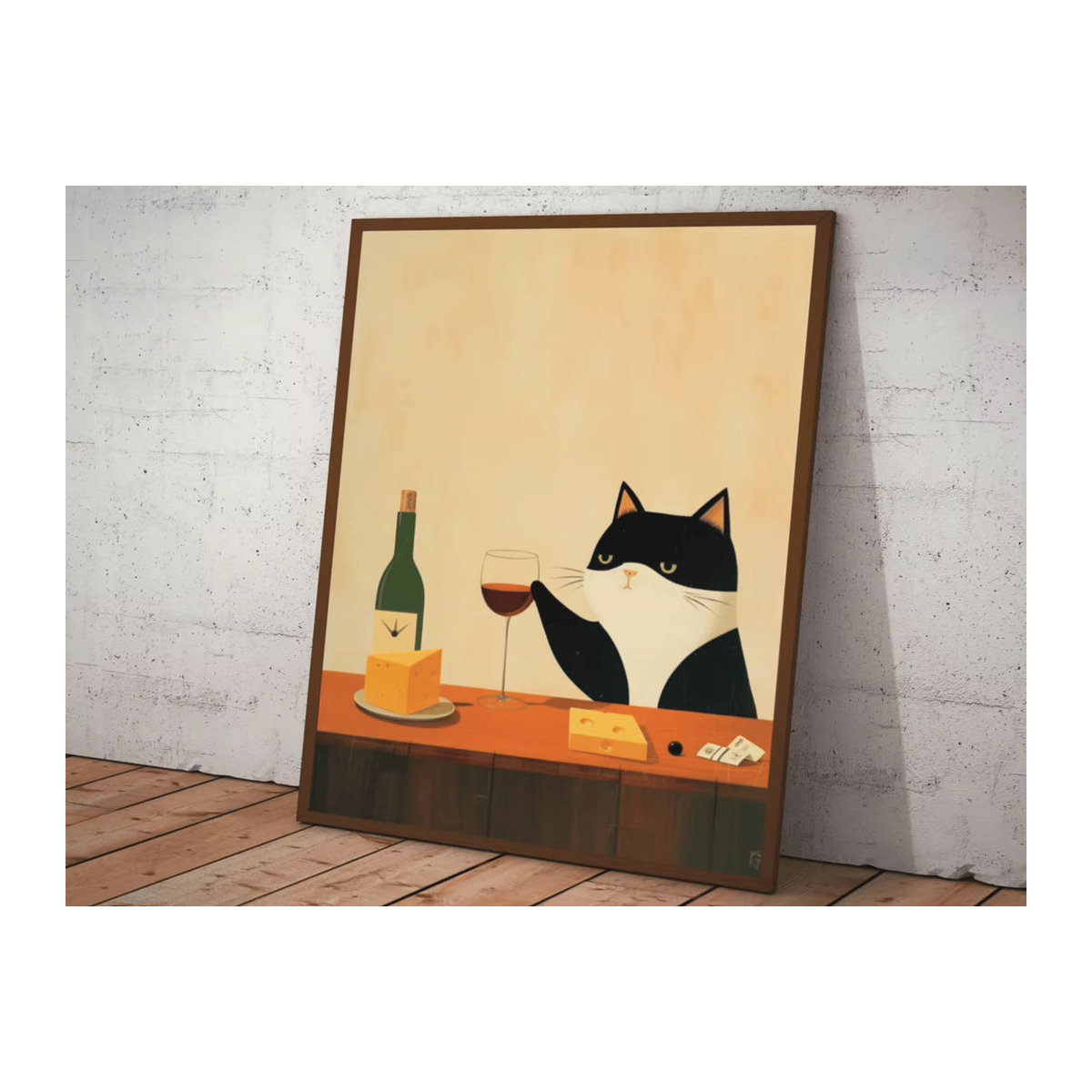 Vintage Kunstdruck Katze trinkt Wein als mehrfarbiges Retro Poster für Küche und Bar von SHENCHEN - Bild 5