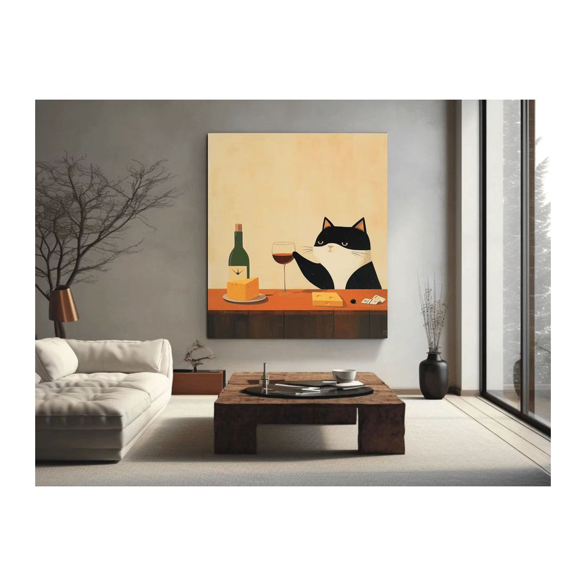 Vintage Kunstdruck Katze trinkt Wein als mehrfarbiges Retro Poster für Küche und Bar von SHENCHEN - Bild 6