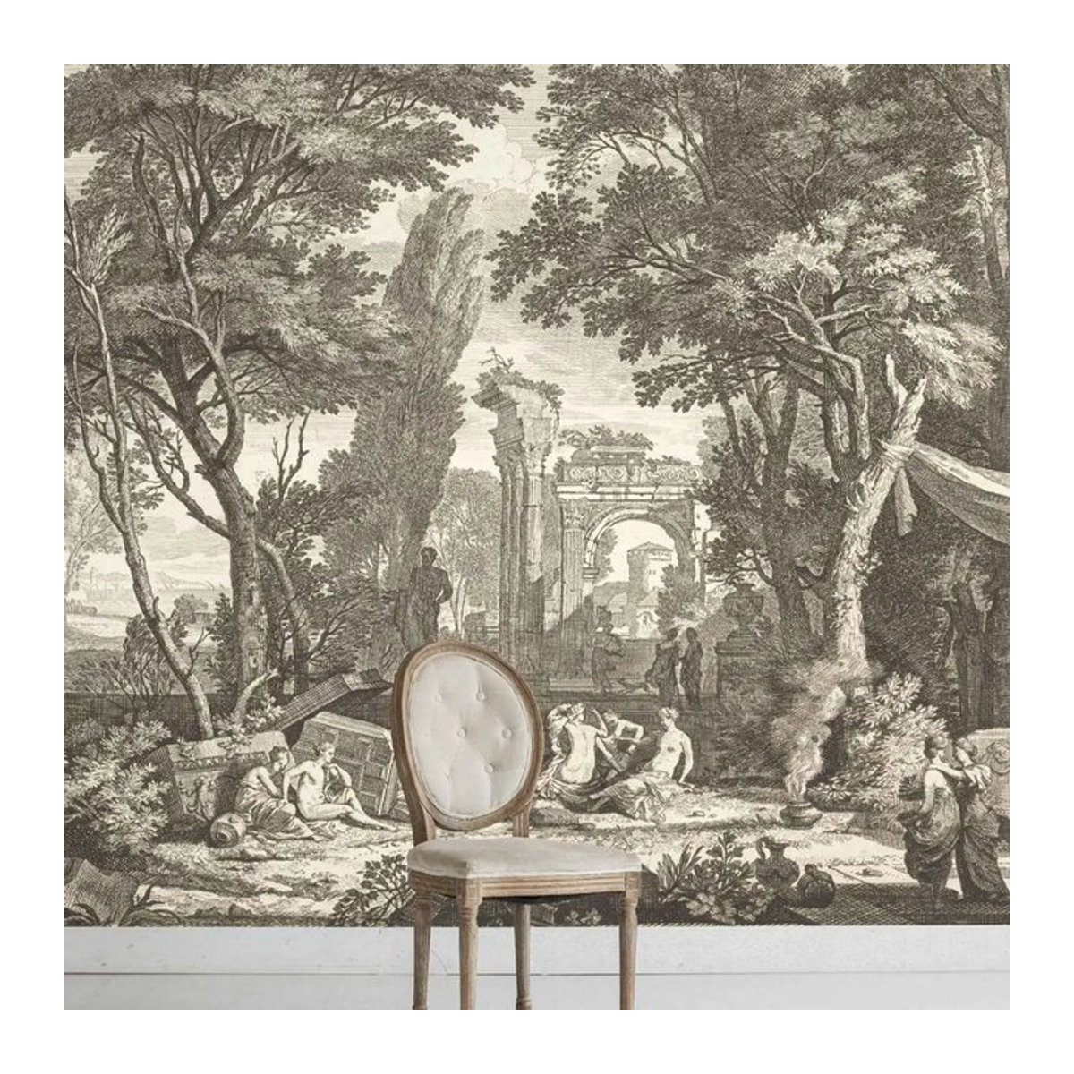 Vintage-Landschafts-Wandbild von Pixel&Wall in Braun, Rechteckiges Wandbild aus Textil im Querformat - Bild 1