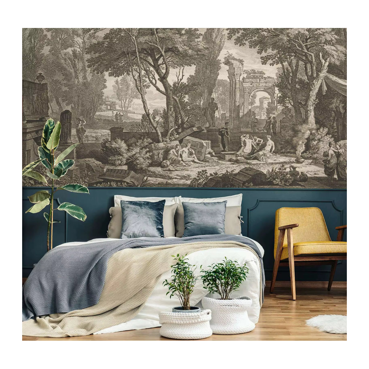 Vintage-Landschafts-Wandbild von Pixel&Wall in Braun, Rechteckiges Wandbild aus Textil im Querformat - Bild 2