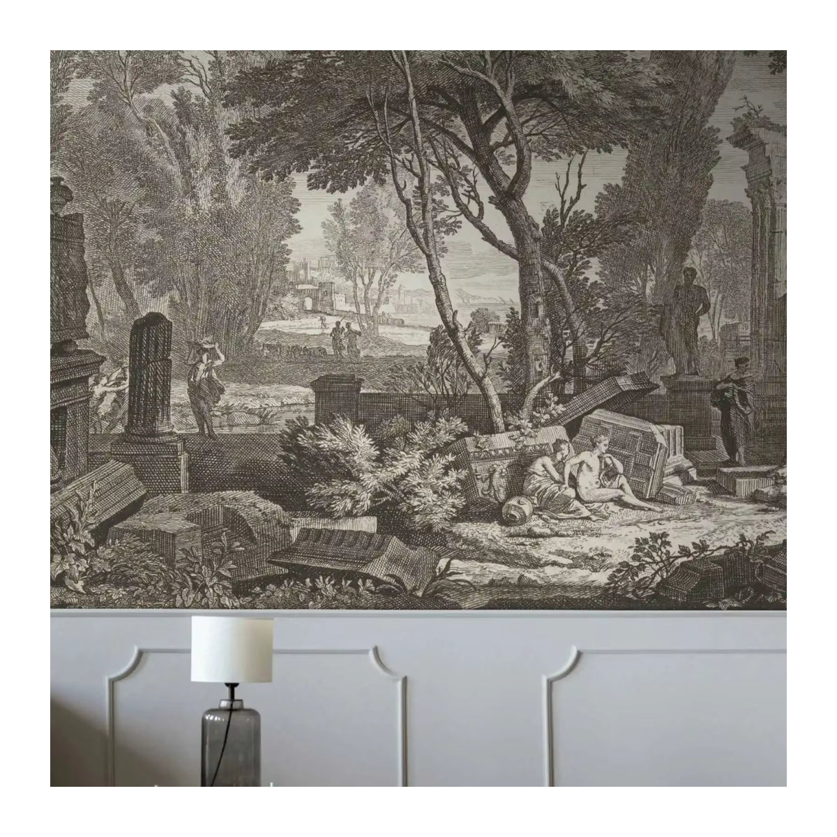 Vintage-Landschafts-Wandbild von Pixel&Wall in Braun, Rechteckiges Wandbild aus Textil im Querformat - Bild 3