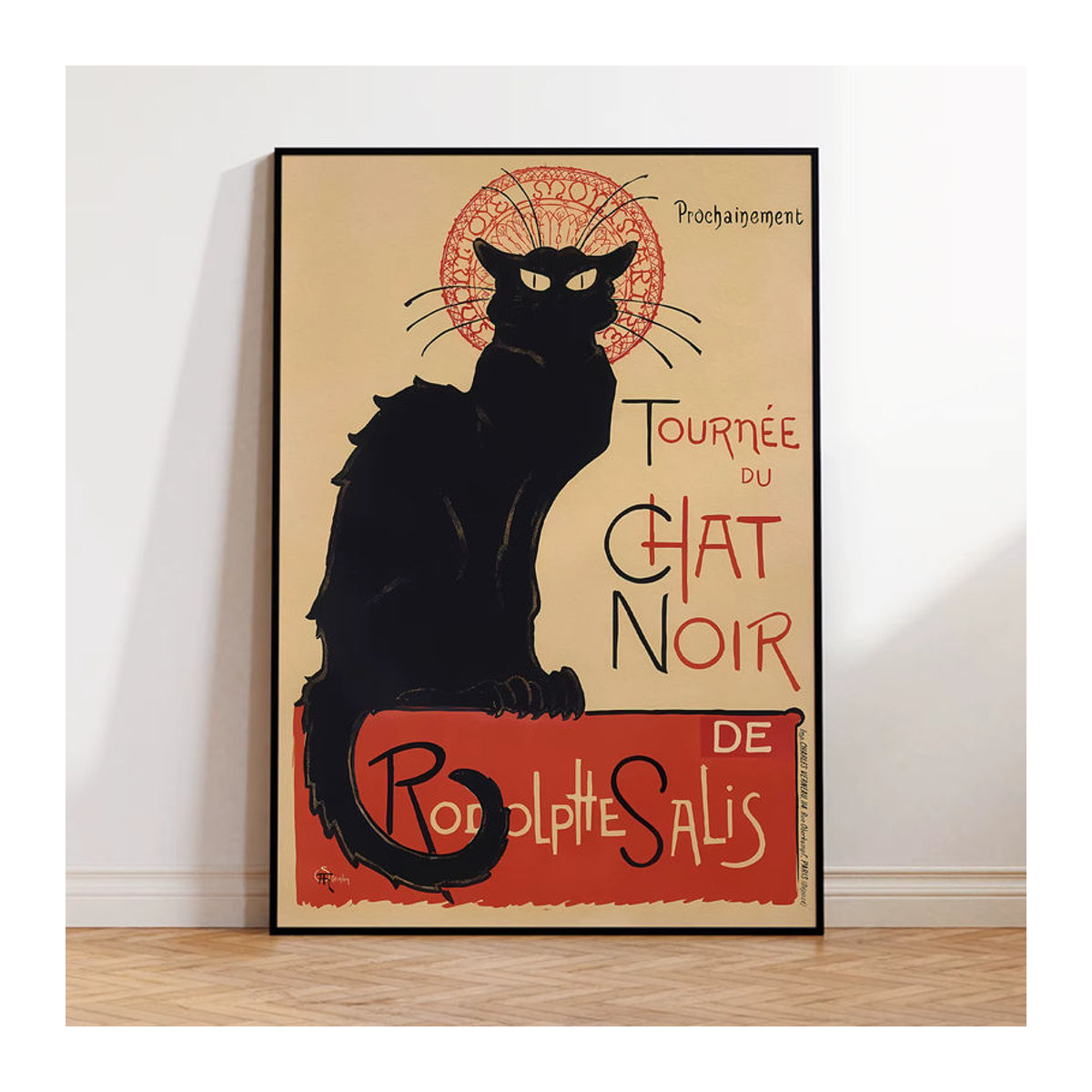 Vintage Leinwandgemälde Chat Noir Schwarze Katze als Wandkunst im Hochformat für deine Dekoration in Schwarz und Mehrfarbig - Bild 1
