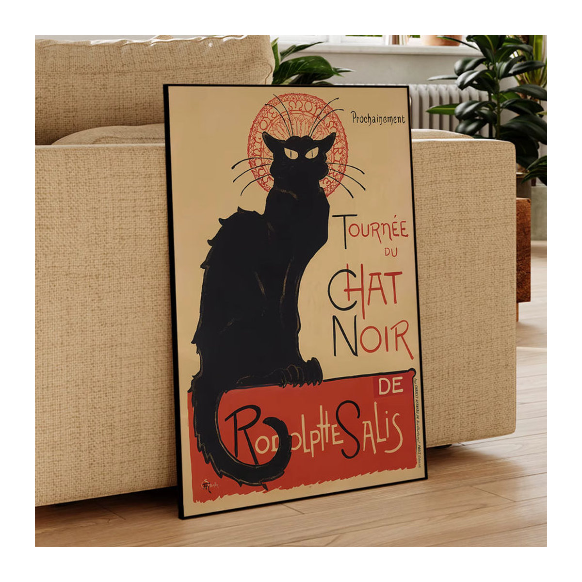 Vintage Leinwandgemälde Chat Noir Schwarze Katze als Wandkunst im Hochformat für deine Dekoration in Schwarz und Mehrfarbig - Bild 2