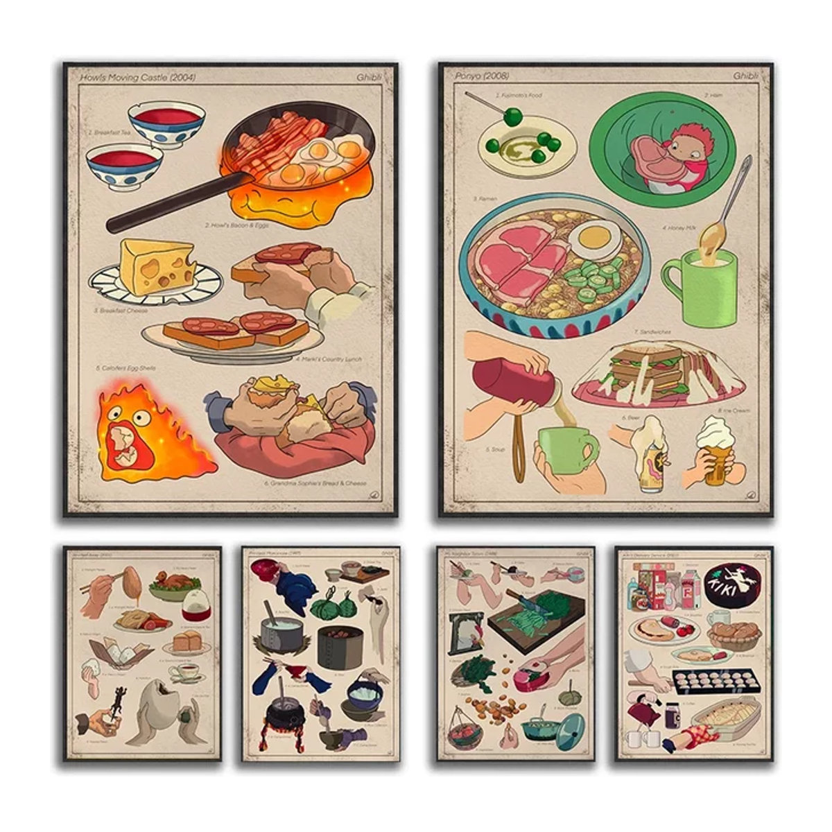 Vintage Leinwandgemälde Potdemiel Studio Ghibli Anime Essen Wandkunst im Hochformat mehrfarbig - Bild 1