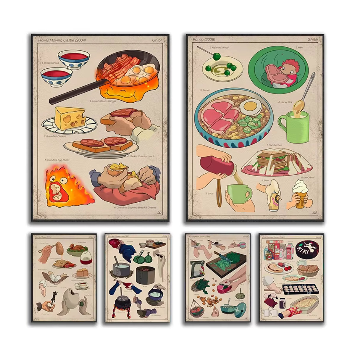 Vintage Leinwandgemälde Potdemiel Studio Ghibli Anime Essen Wandkunst im Hochformat mehrfarbig - Bild 2