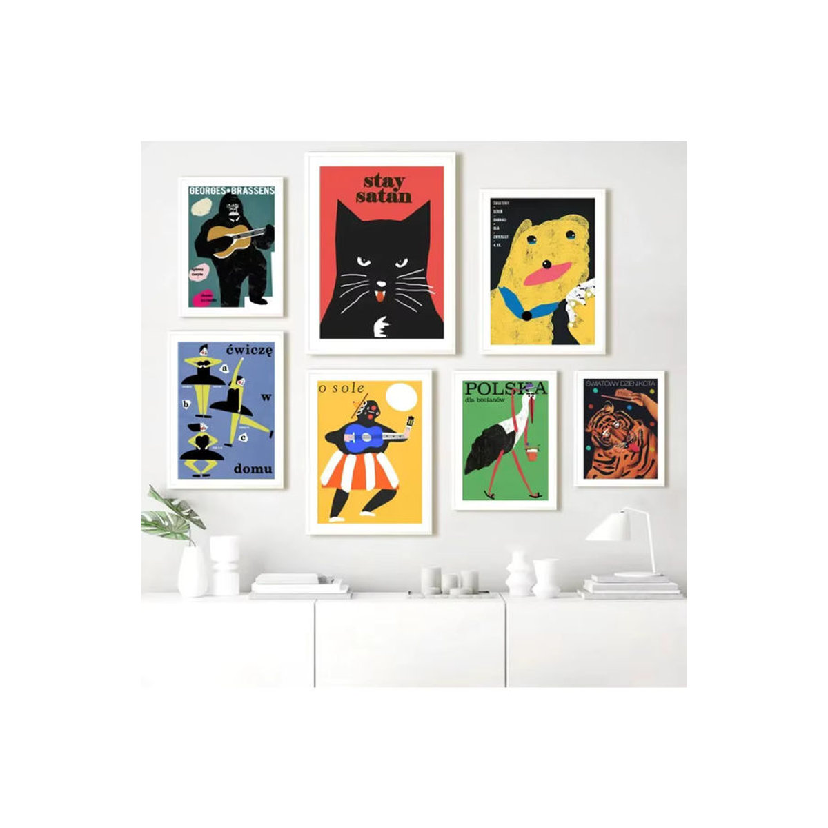Vintage Leinwandposter Potdemiel Schwarze Katze Nordic Illustration Wandkunst für dein Wohnzimmer Dekor in Schwarz und Mehrfarbig - Bild 2
