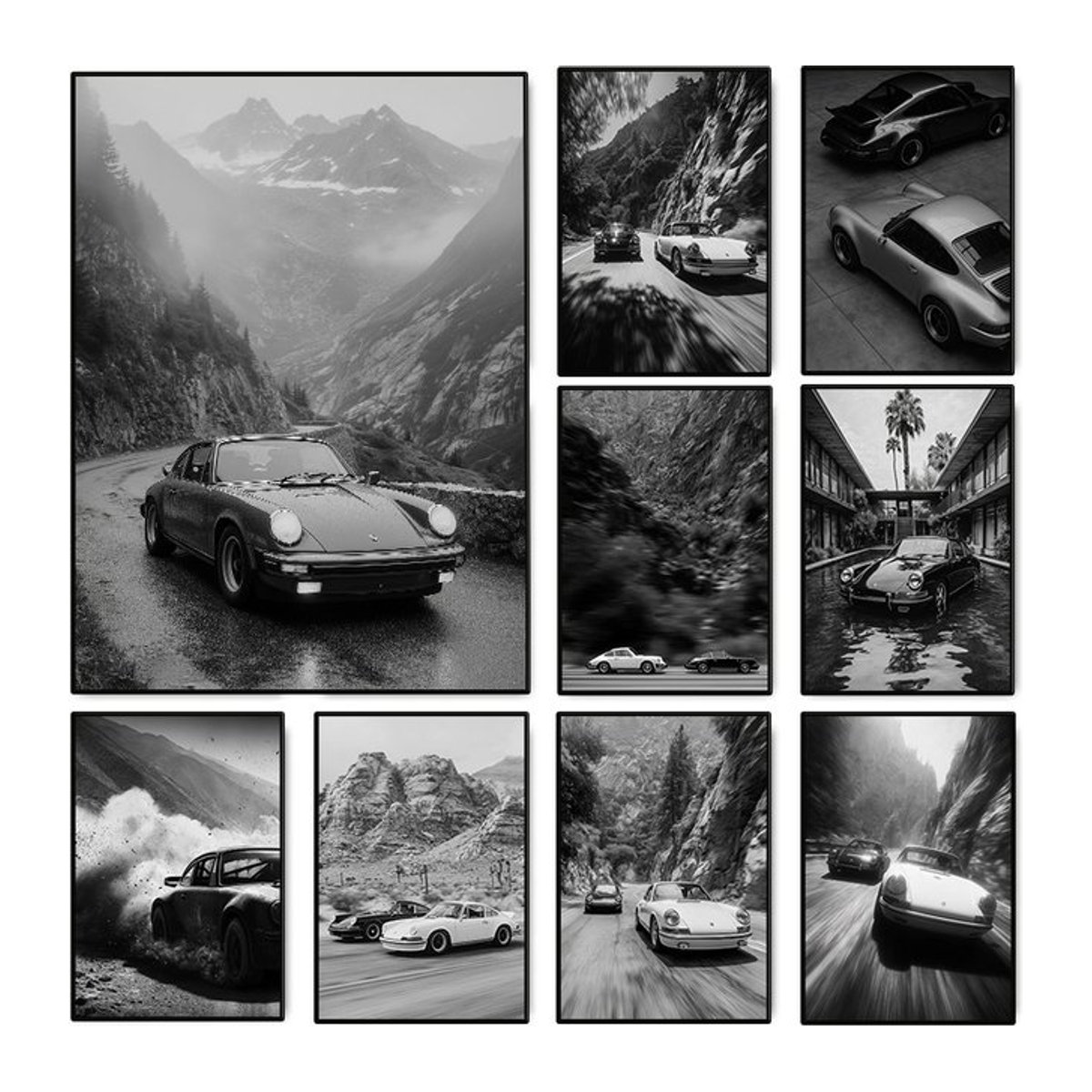 Vintage-Leinwandposter von Rastar mit Automobil-Rennfotografie in Schwarz-Weiß, rahmenloses Wandbild im Querformat - Bild 1