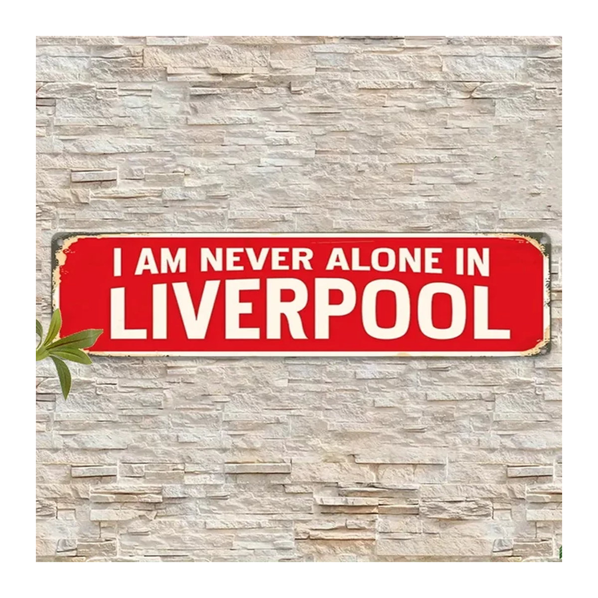Vintage Liverpool Wandschild I Am Never Alone in Liverpool Retro Metallschild in Rot für Musikliebhaber, B: 40 cm, H: 10 cm, T: 10 cm - Bild 1