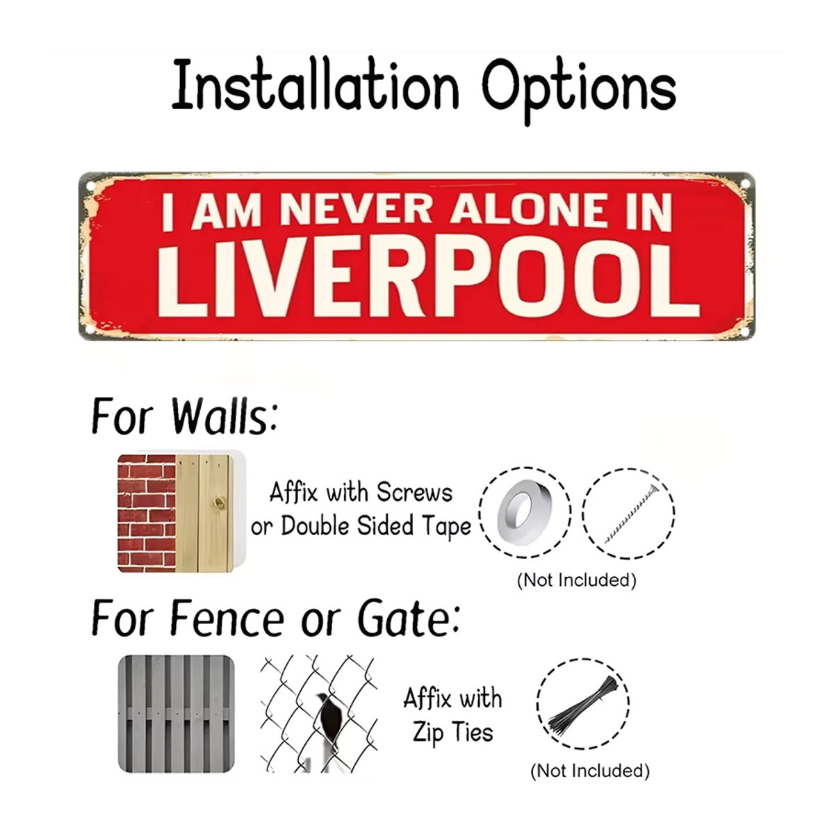 Vintage Liverpool Wandschild I Am Never Alone in Liverpool Retro Metallschild in Rot für Musikliebhaber, B: 40 cm, H: 10 cm, T: 10 cm - Bild 2