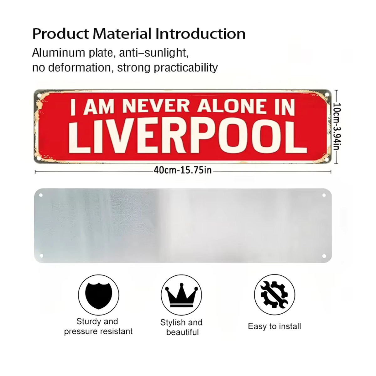 Vintage Liverpool Wandschild I Am Never Alone in Liverpool Retro Metallschild in Rot für Musikliebhaber, B: 40 cm, H: 10 cm, T: 10 cm - Bild 3