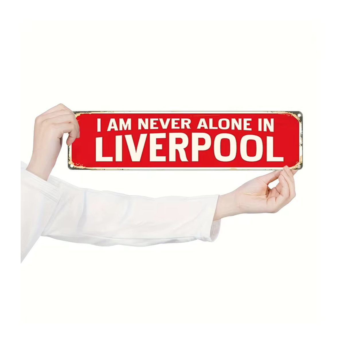 Vintage Liverpool Wandschild I Am Never Alone in Liverpool Retro Metallschild in Rot für Musikliebhaber, B: 40 cm, H: 10 cm, T: 10 cm - Bild 5