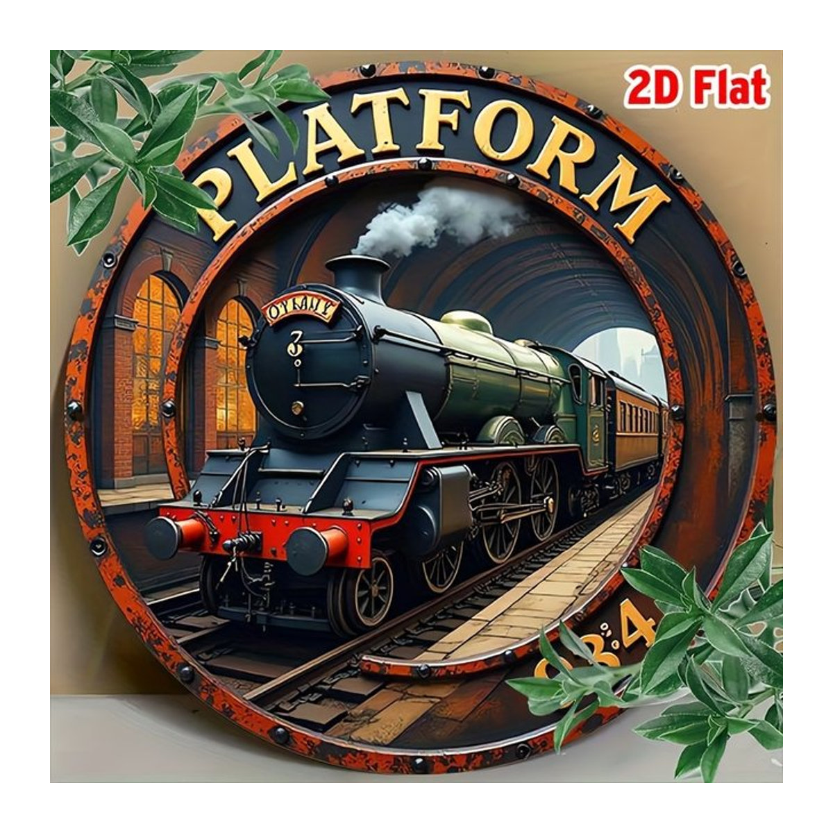 Vintage Metall-Blechschild Plattform 9 und 3/4 Retro-Zugstation Wandkunst mehrfarbig B/B/H: 19,81 x 19,81 x 0,1 cm - Bild 1