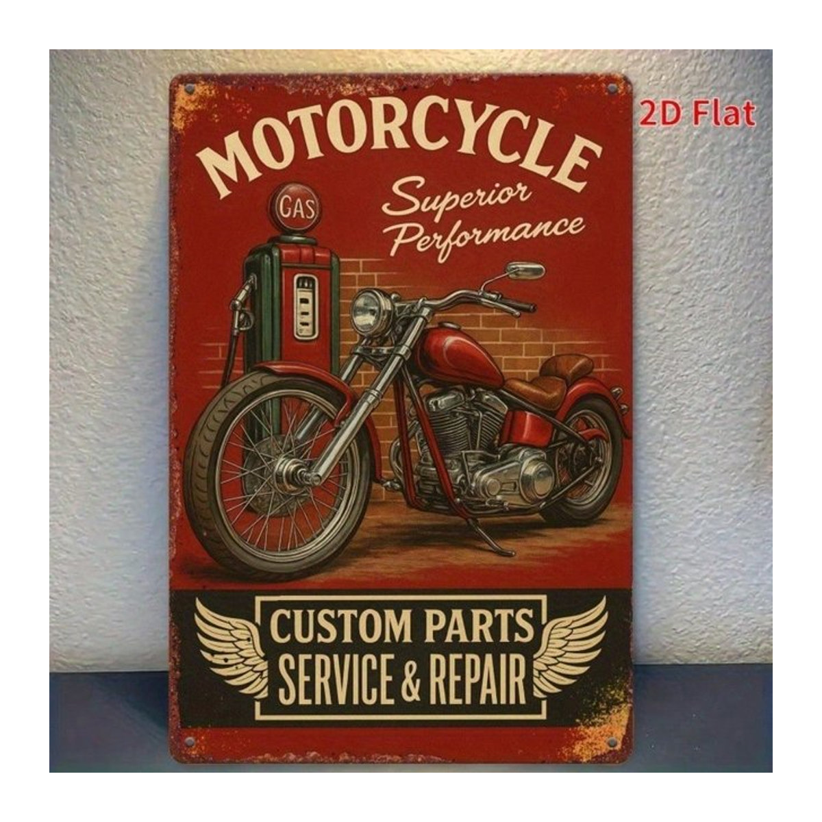 Vintage Metall Motorrad-Garagenschild von CIFBUY in Rot, Wanddekoration aus Metallblech, B: 30 cm, H: 20 cm - Bild 1