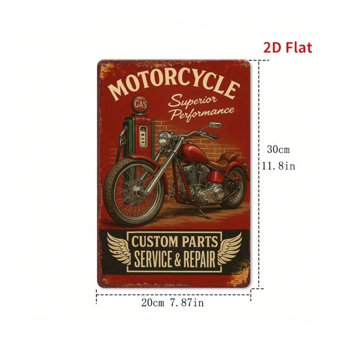 Vintage Metall Motorrad-Garagenschild von CIFBUY in Rot, Wanddekoration aus Metallblech, B: 30 cm, H: 20 cm - Bild 2