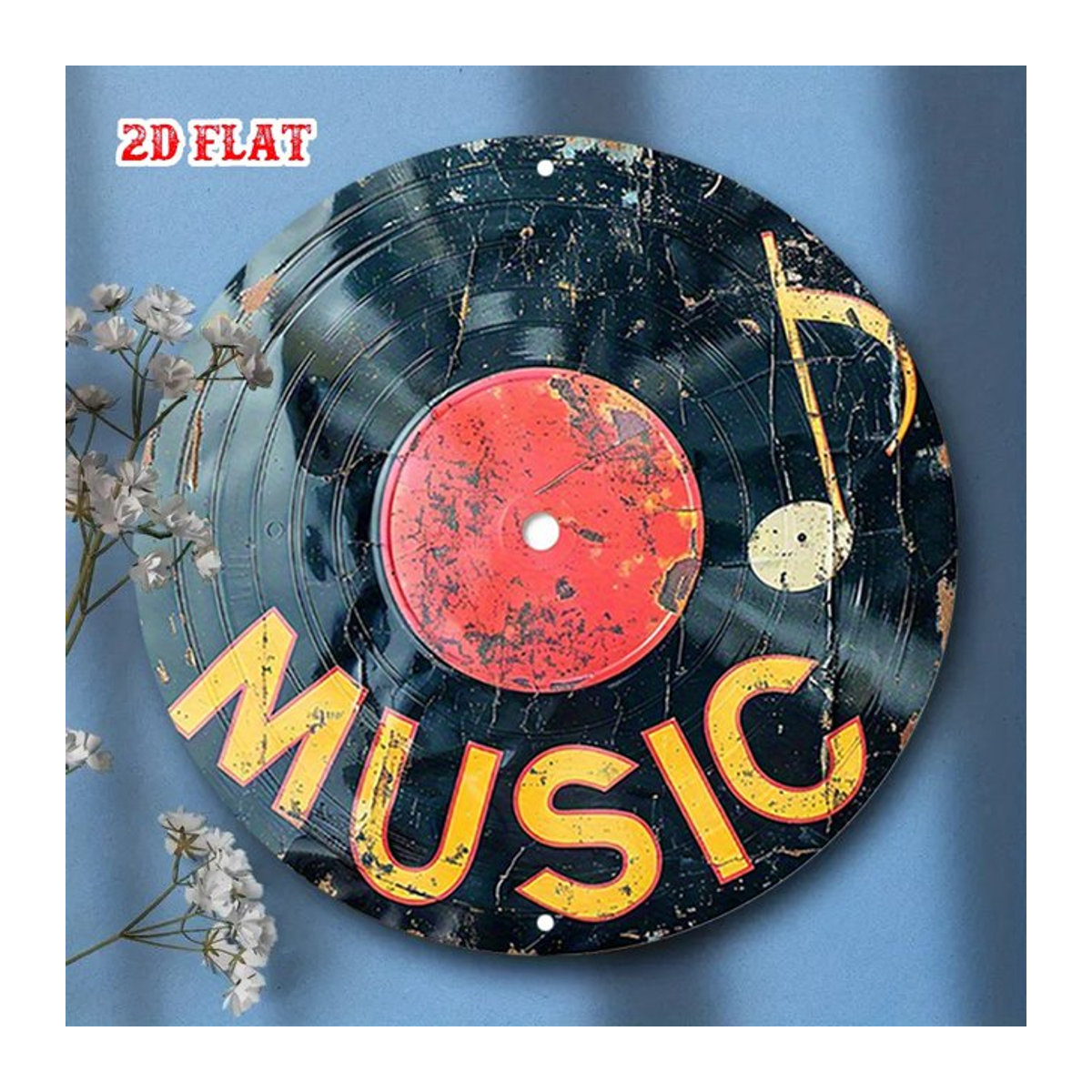 Vintage Metall-Wanddekoration Schallplatte mit Musiknote und Schallwelle in Schwarz, Gold und Rot, B/T/H: 20 x 20 x 20 cm - Bild 1