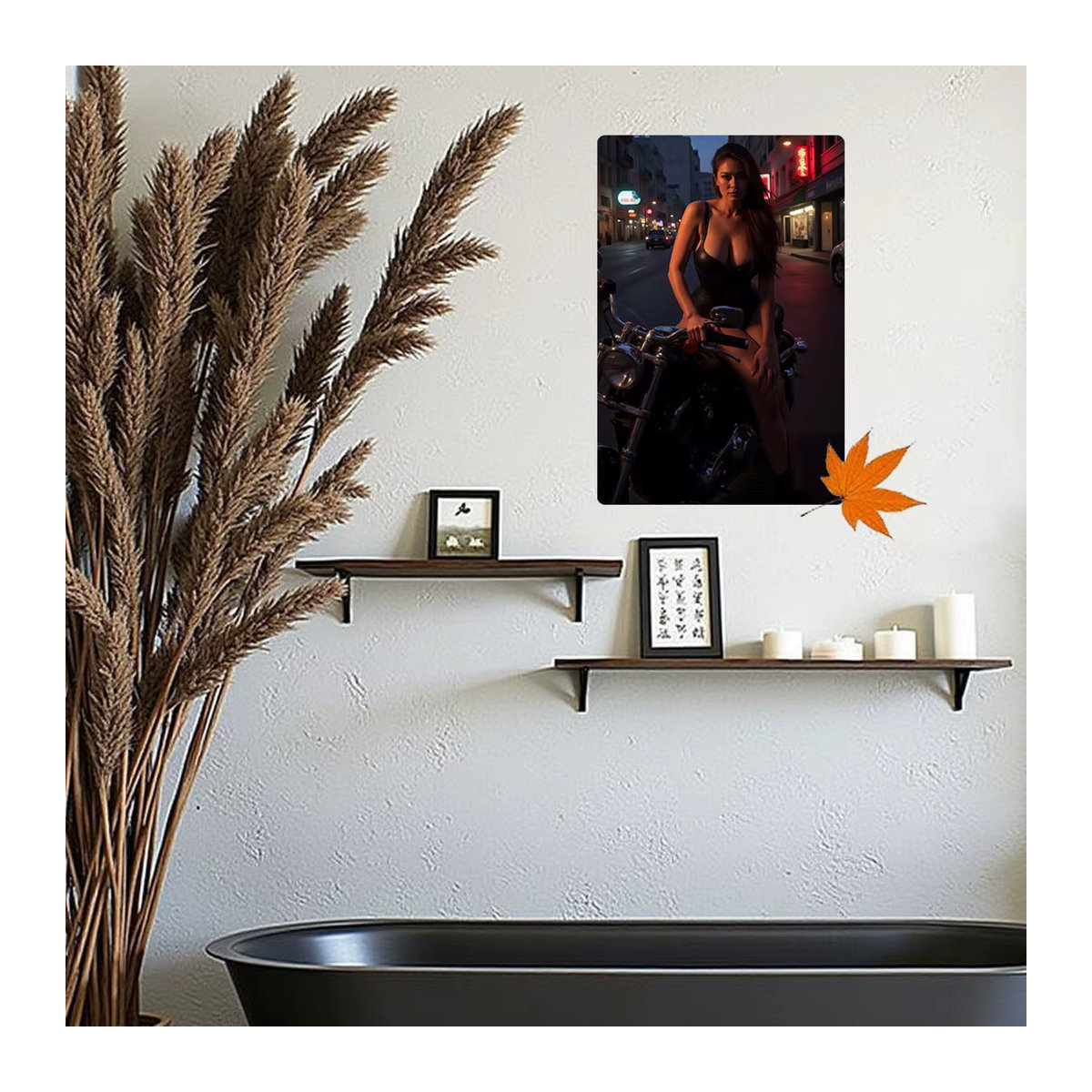 Vintage Metall Wandkunst Schild CIFBUY Retro Motorrad-Dame Wanddekoration mehrfarbig B: 30,48 cm, H: 30,48 cm - Bild 4