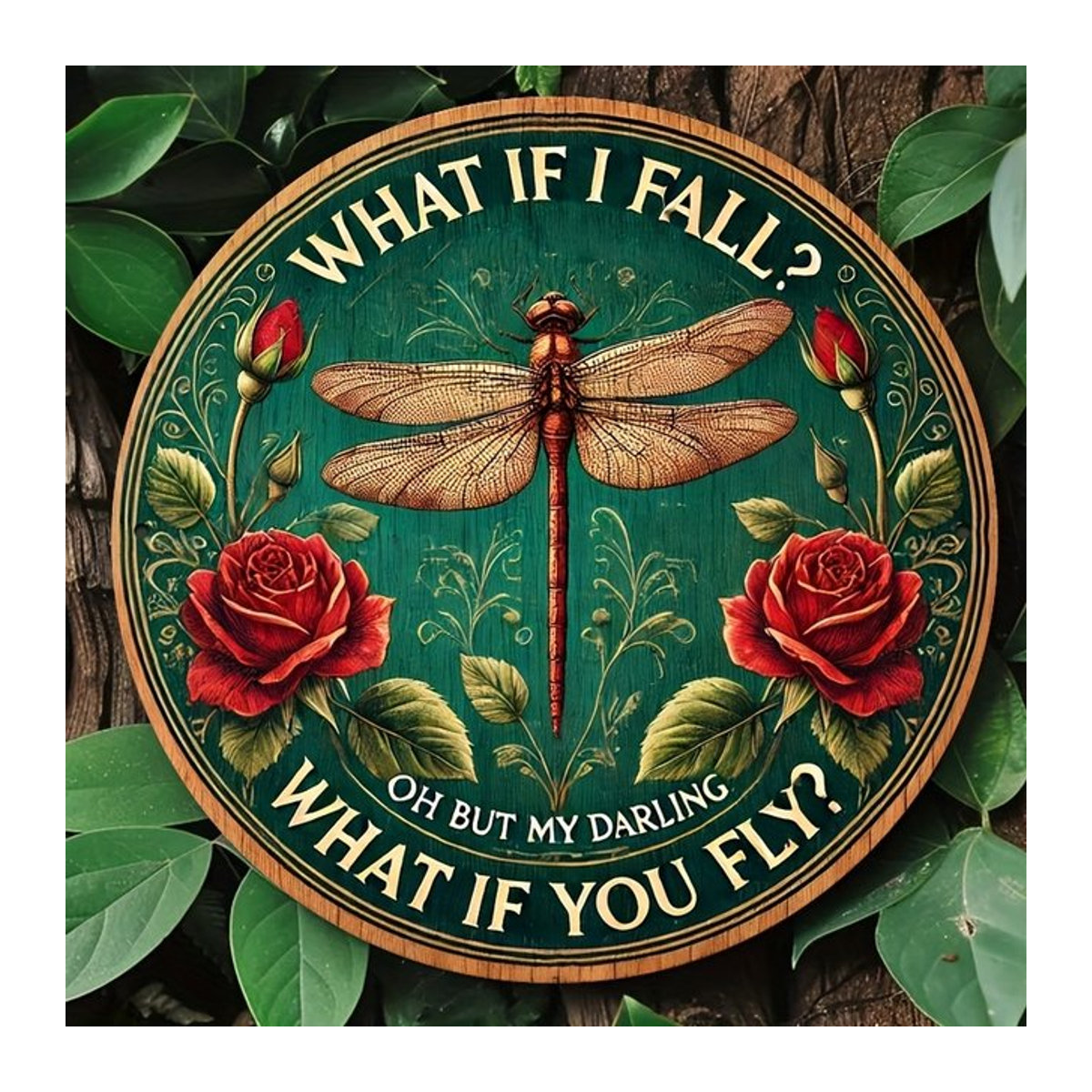 Vintage Metallblechschild Wanddekoration mit Dragonfly Motiv und Typografie, Grün, B/H: 20 x 20 cm - Bild 1