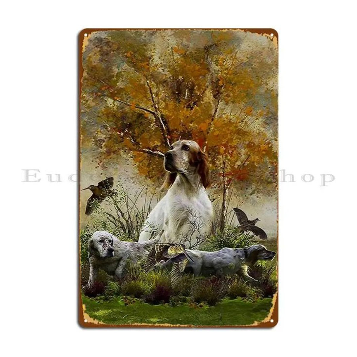Vintage Metallschild Englischer Setter Jagd Dekoration Wandmontage Hochformat B: 30 cm, H: 30 cm, T: 20 cm, mehrfarbig - Bild 1