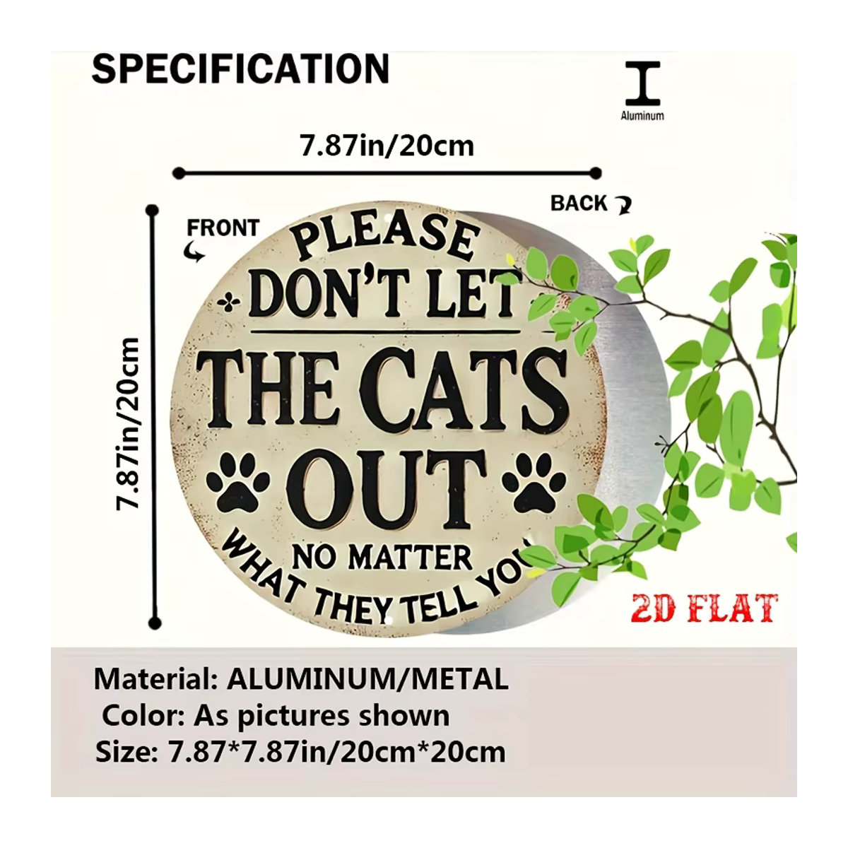 Vintage Metallschild Potdemiel Bitte lassen Sie die Katzen nicht raus Rund Beige - Bild 2