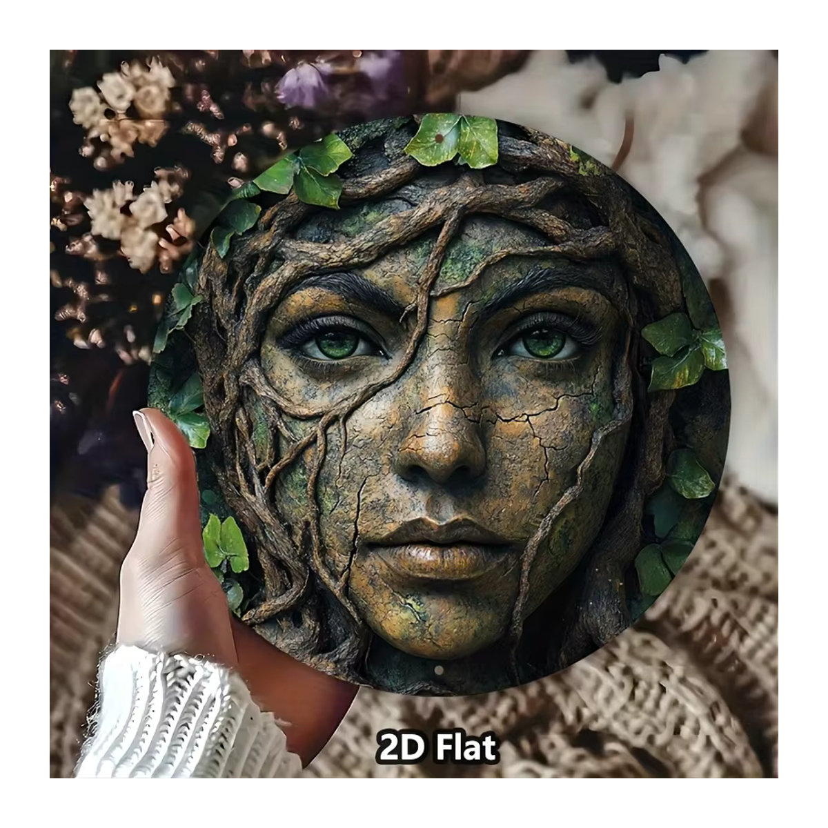 Vintage Metallschild Rund mit Porträt Baum und Frau in Mehrfarbig - Bild 6