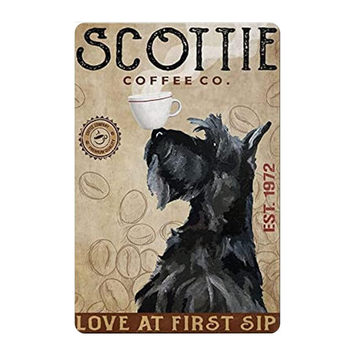 Vintage Metallschild Scottie Coffee Co. Love At First Sip Wanddekoration in Beige - Bild 1
