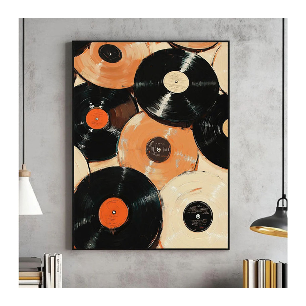 Vintage Musikposter mit abstrakten Schallplatten als Wandkunst in Mehrfarbig auf Papier - Bild 1