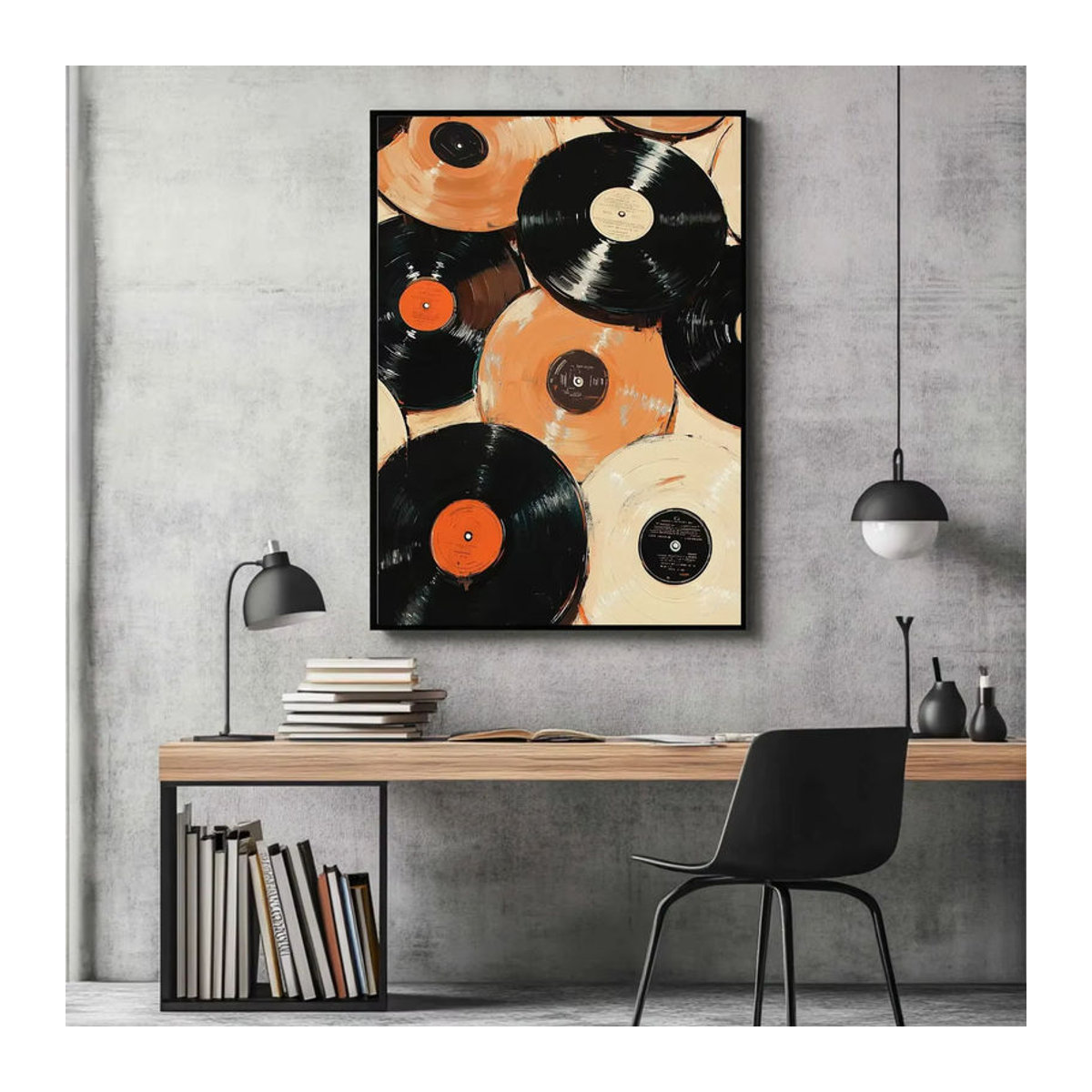 Vintage Musikposter mit abstrakten Schallplatten als Wandkunst in Mehrfarbig auf Papier - Bild 2