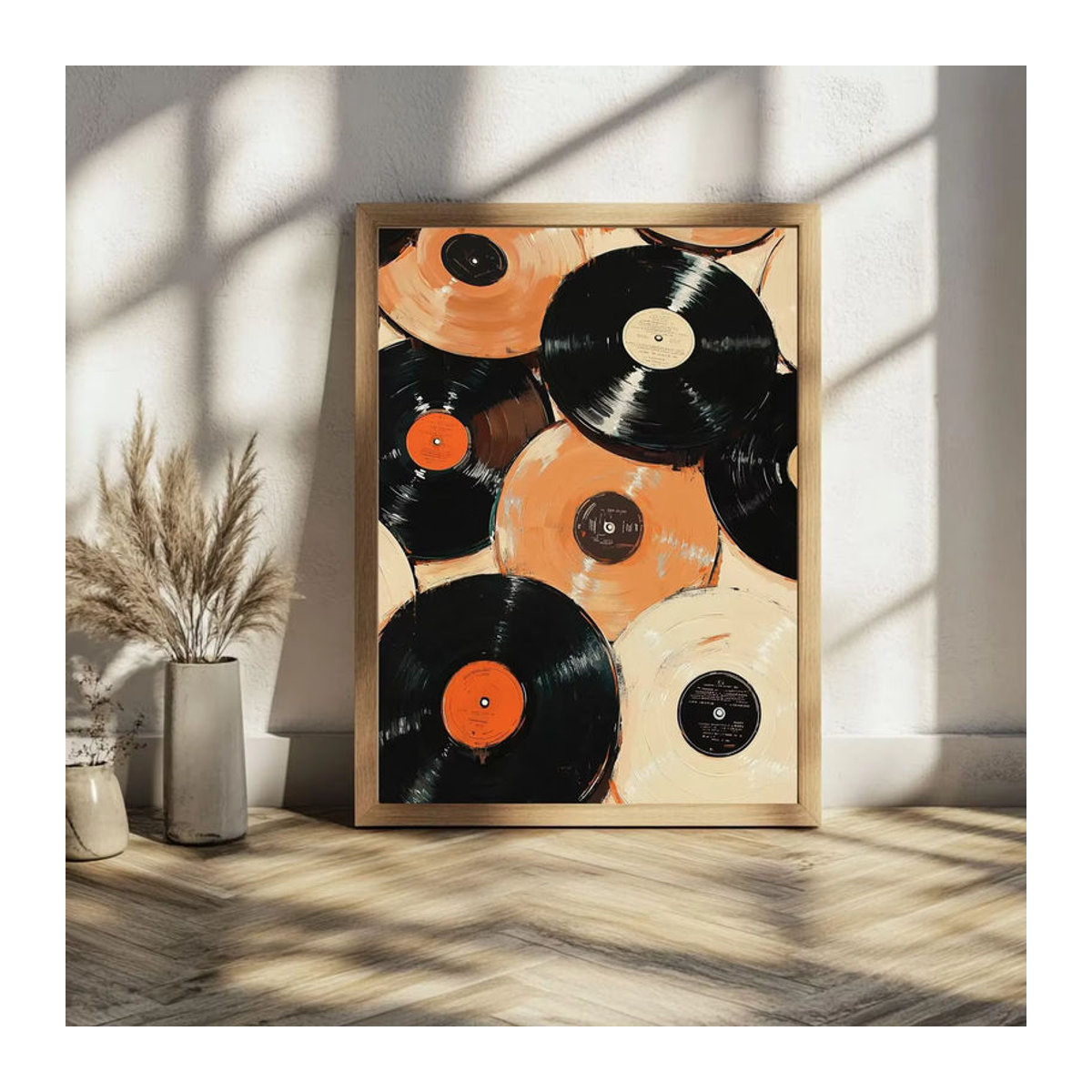 Vintage Musikposter mit abstrakten Schallplatten als Wandkunst in Mehrfarbig auf Papier - Bild 5