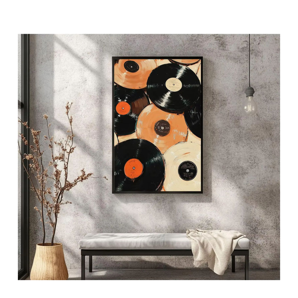 Vintage Musikposter mit abstrakten Schallplatten als Wandkunst in Mehrfarbig auf Papier - Bild 6
